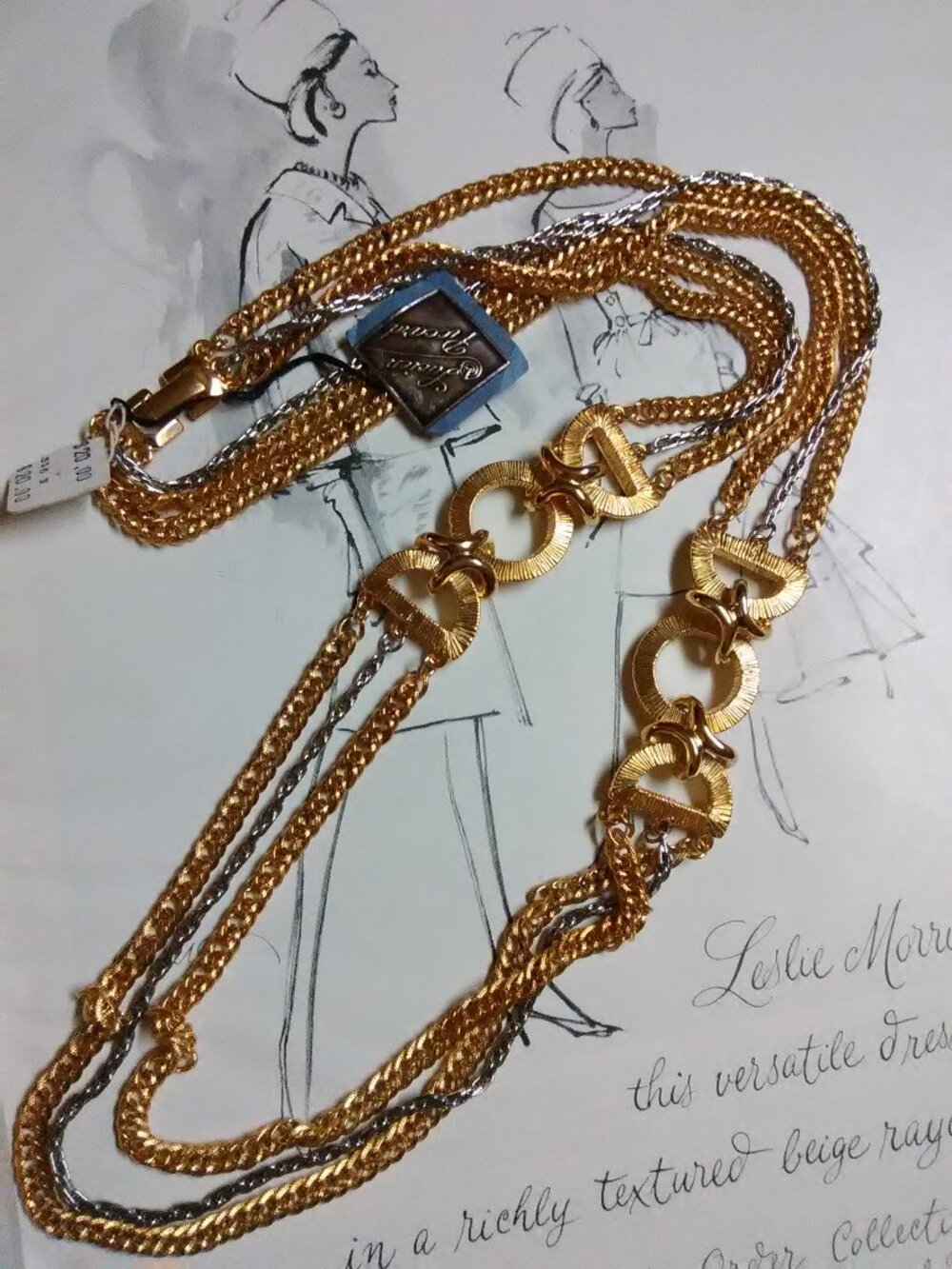 Vintage Lucien Piccard multi chain necklace gold & silver tone NEW NWT